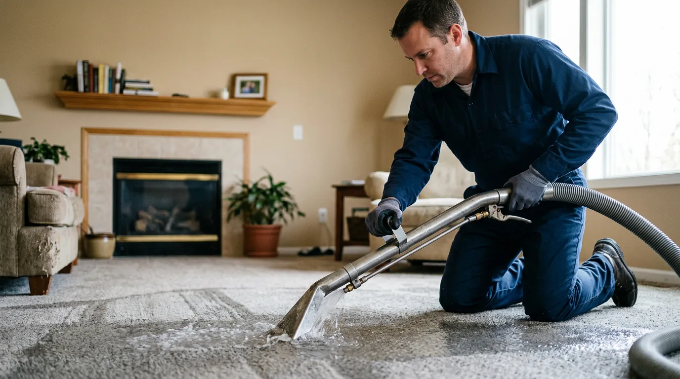 Water damage restoration technician working near June Lake, CA